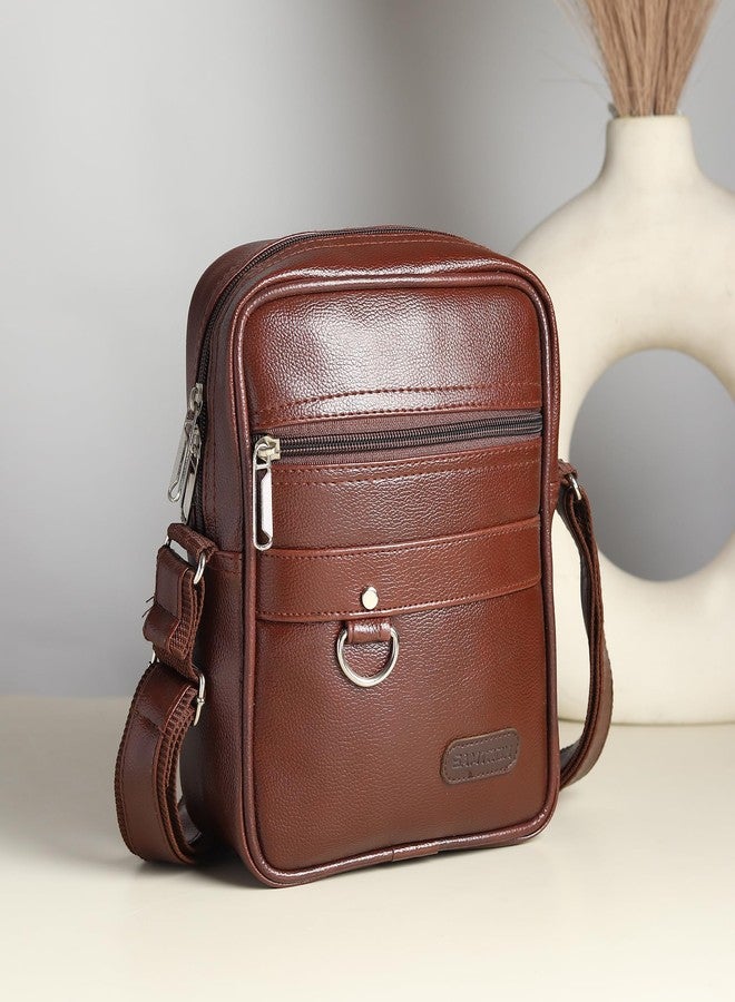 SAMTROH Vegan Leather Small Sling Bag for Men | Chest Slinger Bag | Crossbody Bag | Side Bag Men | Mini Vegan Leather Slings | Corporate Gift Item | Passport Sling. (Brown) - Image 2